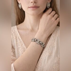 Vintage Rhinestone Bracelet & Clip Earring Set – Art Deco Style Baguette & Bow